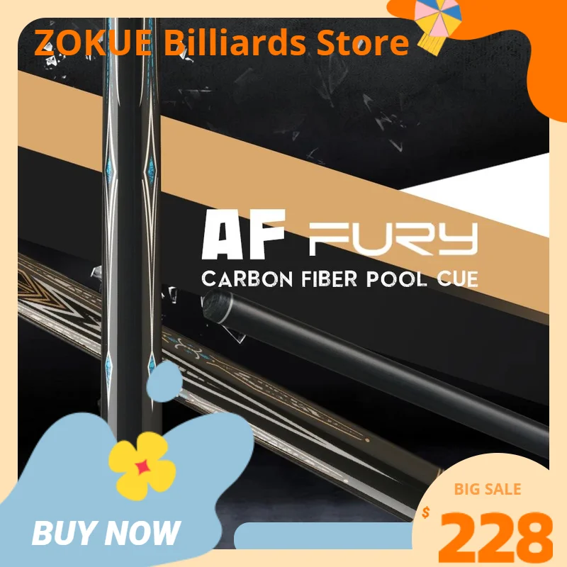 FURY AF Series Billiard Pool Cue Carbon Fiber Pool Cue 3/8*10 Pin Joint 12.5mm Tip Black Technology Carbon Pool Billiards