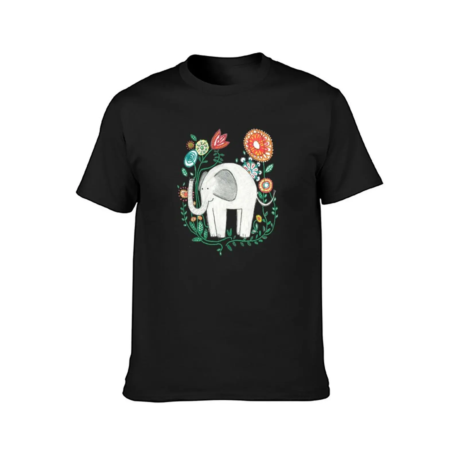 Elephant Among Flowers T-Shirt plain anime clothes plain white t shirts men