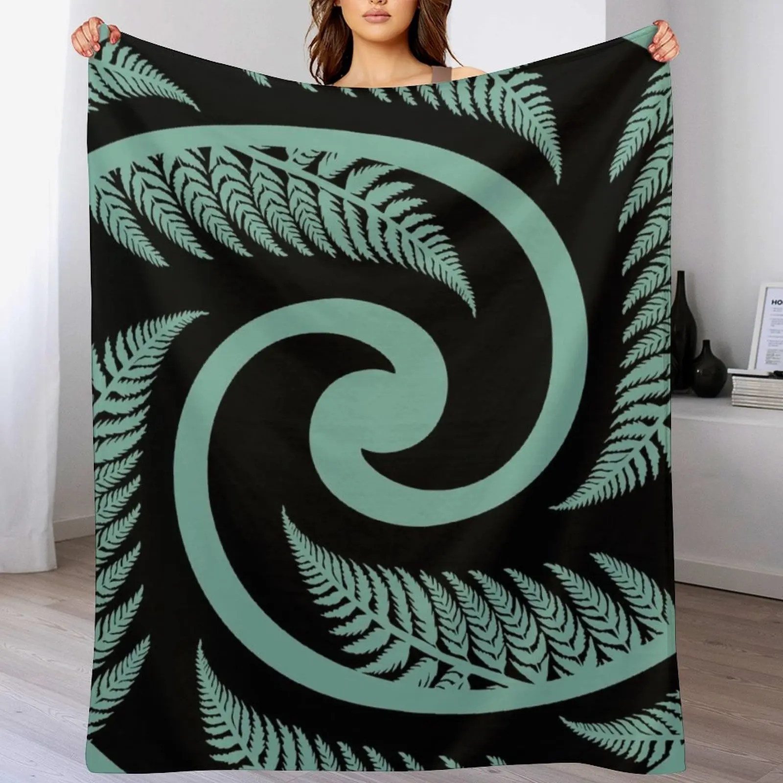 

New Zealand Silver Fern in a KORU Throw Blanket Cozy Home Blanket Gift for Christmas Holiday