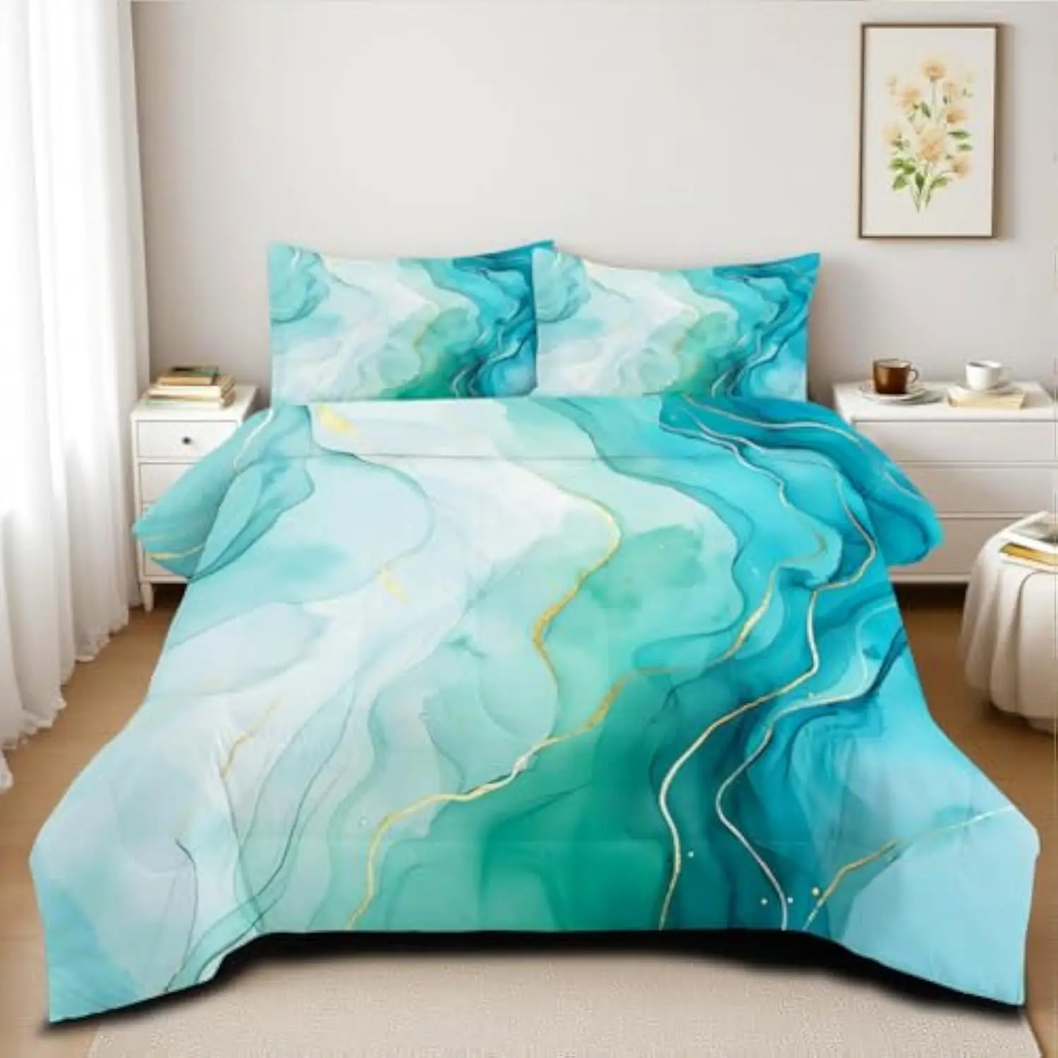 

Geometric Style Bedding Set Cherry Blossom Comforter Cover Set Queen Bedding Black Floral Bedding Set 3Pcs Asian Art Decorative