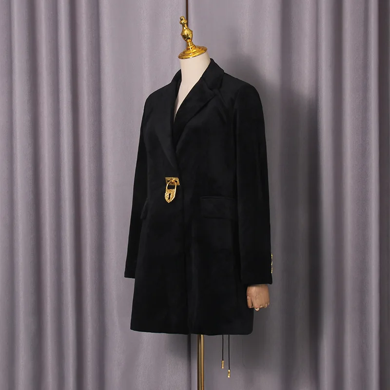 Żakiet damski ZOCI, średniej długości, z klapami, wiązany z tyłu, modny, elegancki, do biura, kurtka damska, nowość na zimę 2025.