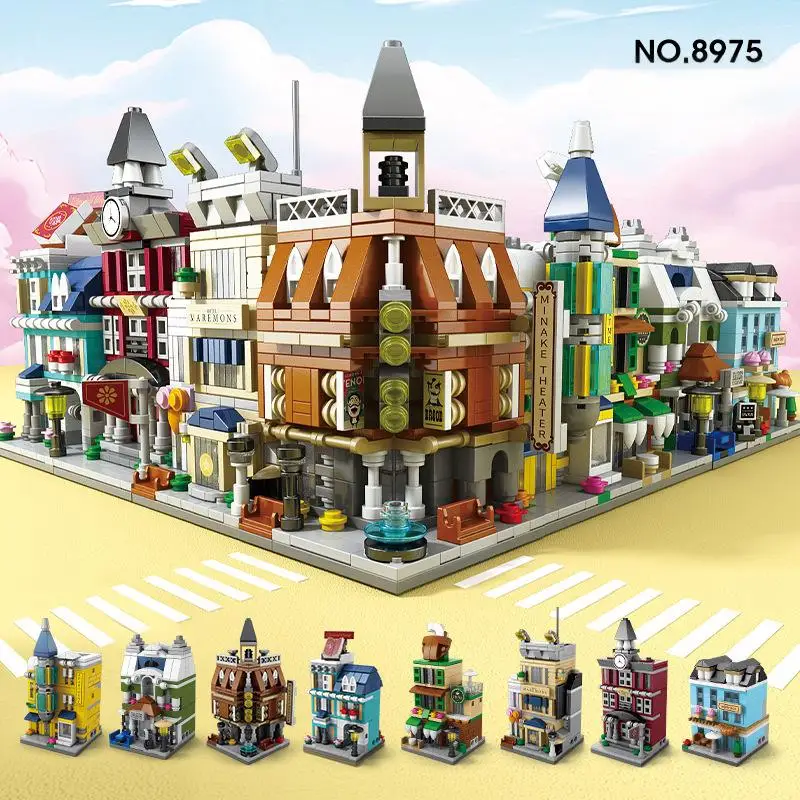 مجموعة مكعبات بناء الشوارع الأوروبية المعيارية 8 في 1 من OUZEY، 14+ مجموعات نماذج هندسية ذاتية الصنع، هدية تعليمية للمدينة للمراهقين #1