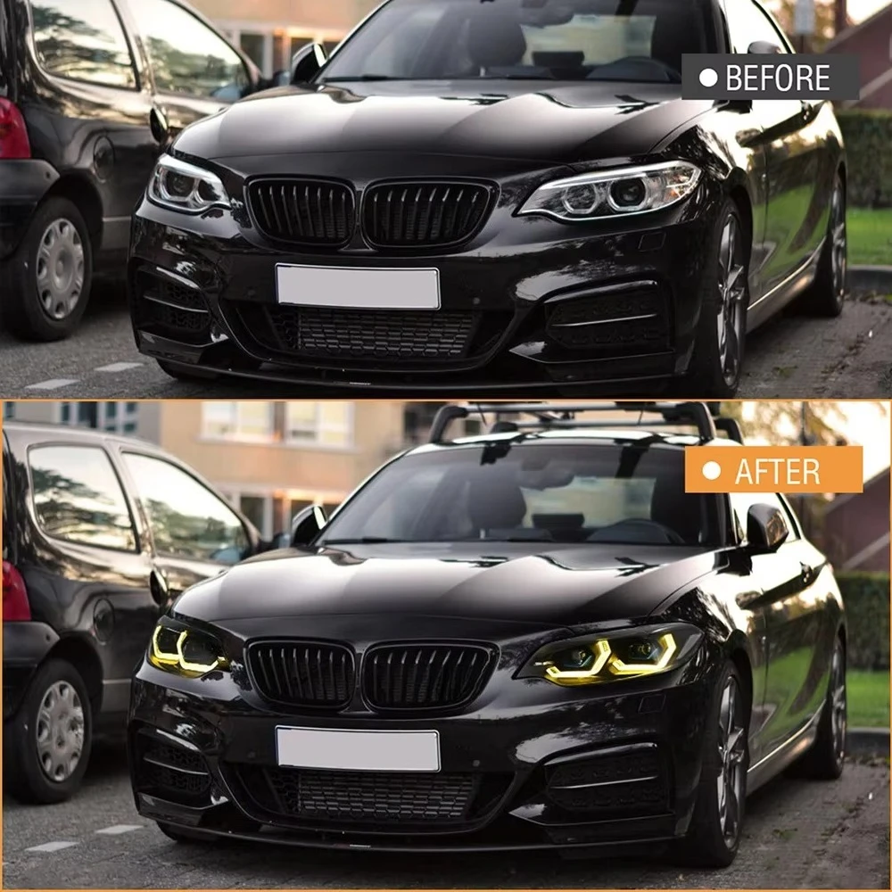 HETOP F22 Headlight 2014--2021 Dual Color Upgrade Head Lights 2 Series Dual Beams Lens DRLs Play and Plug for