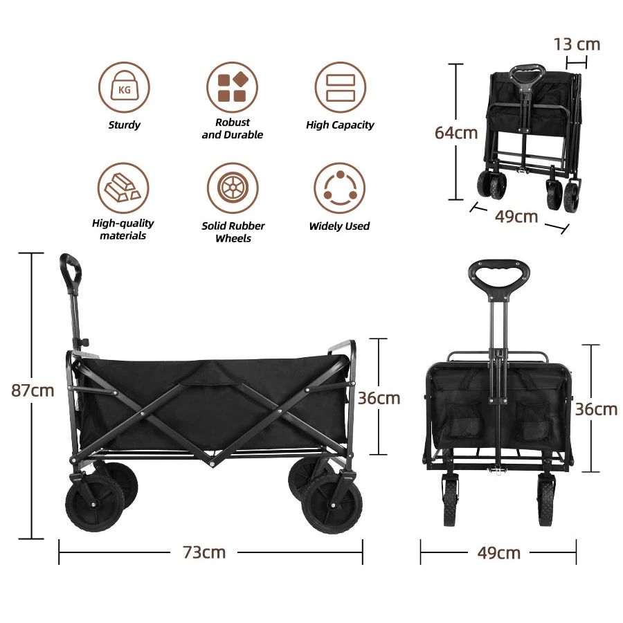 Heavy Duty Large Capacity Folding Wagon Shopping Beach Garden Pull Trolley Collapsible Folding Outdoor Portable Utility Cart