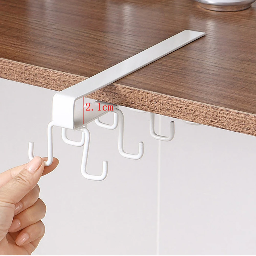 10 Hooks Cup Holder Hang Kitchen Cabinet Under Shelf Storage Rack Organizer Iron Multifunction Kitchenware Storage Hook