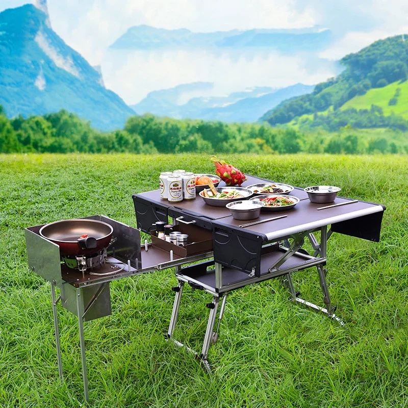 Camping Fully Equipped Picnic Table Outdoor Folding Compact Food Portable Camping Kitchen