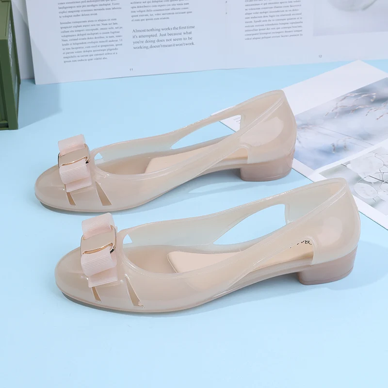 

Bazpea Jelly oes женские летние новые непромокаемые сандалии из пластика с кристаллами Thi Heel Hole oes Knot Outdoor Ra...