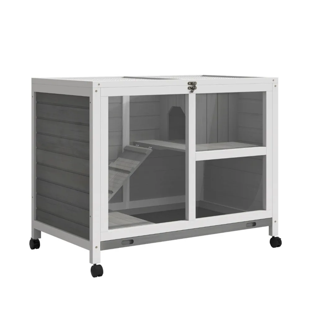 

Compact Rabbit Hutch with Plexiglass Window & Openable Roof - Toxin-Free, Waterproof Wooden Cage on Wheels for Small Pets