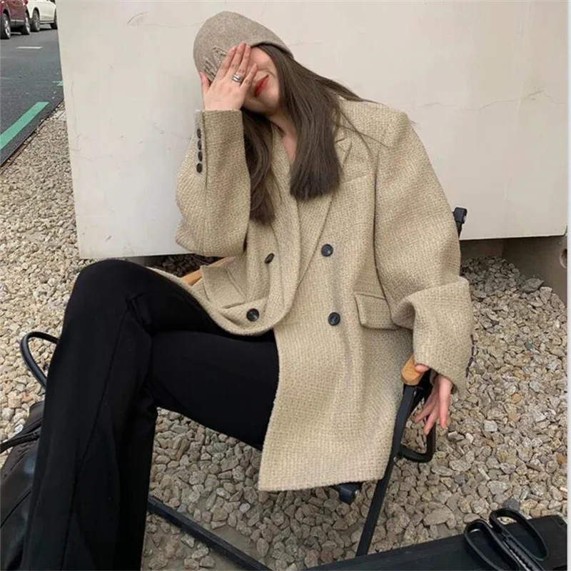 Women Loose Tweed Blazer Woman Tweed Jacket Female Coat Winter Autumn Fashion Classic Office Outfits Women's Suit Outerwears