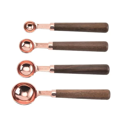 4/8PCS Stainless Steel Measuring Cup Spoon Set Wooden Handle Baking Tools Bartending Scale Kitchen Tool Accessories Gadget set