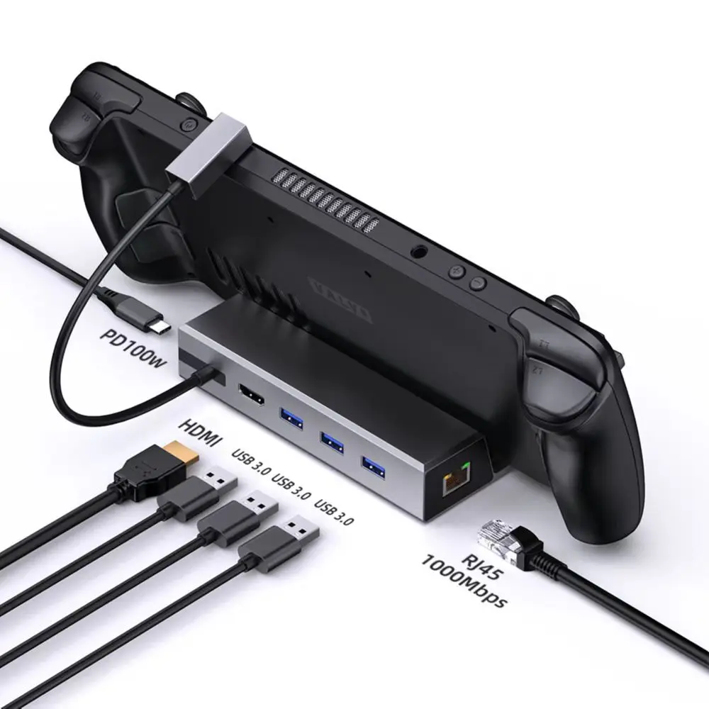 Suporte 6 da base da tevê da estação de docking da plataforma do vapor em 1 doca 60hz hdmi do suporte da liga de alumínio do cubo-compatível USB-C para o console da plataforma do vapor