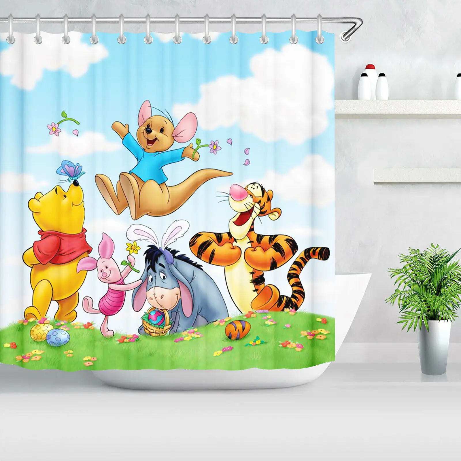 

Winnie The Pooh Bathroom Decor Accessories Shower Curtain Sets Full Set Curtains For Waterproof Anime Home