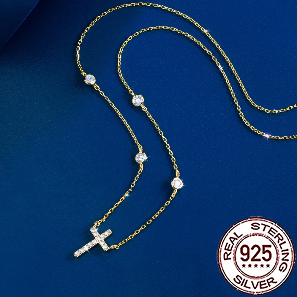 CWWZircons Halskette mit Anhänger aus 925er-Sterlingsilber, eleganter Zirkonia, Kreuzform, für Damen, Jahrestag, edler Schmuck, Geschenk SD057 – Detail 10