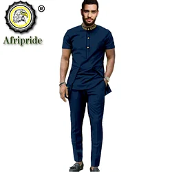 Abiti africani per uomo camicia e pantaloni a maniche corte ricamati Set 2 pezzi Dashiki Outfit Plus Size tuta camicetta S2116011