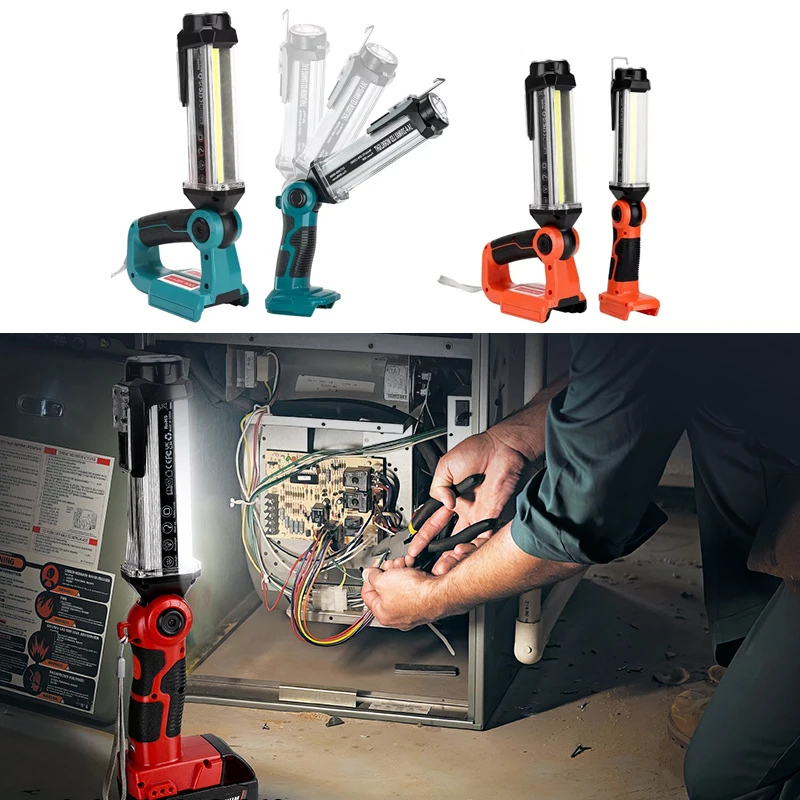 

35W Cordless Work Light For Makita/Bosch/BlackDecker 18V Li-ion Battery Portable Floodlight Emergency Light With USB With Hook
