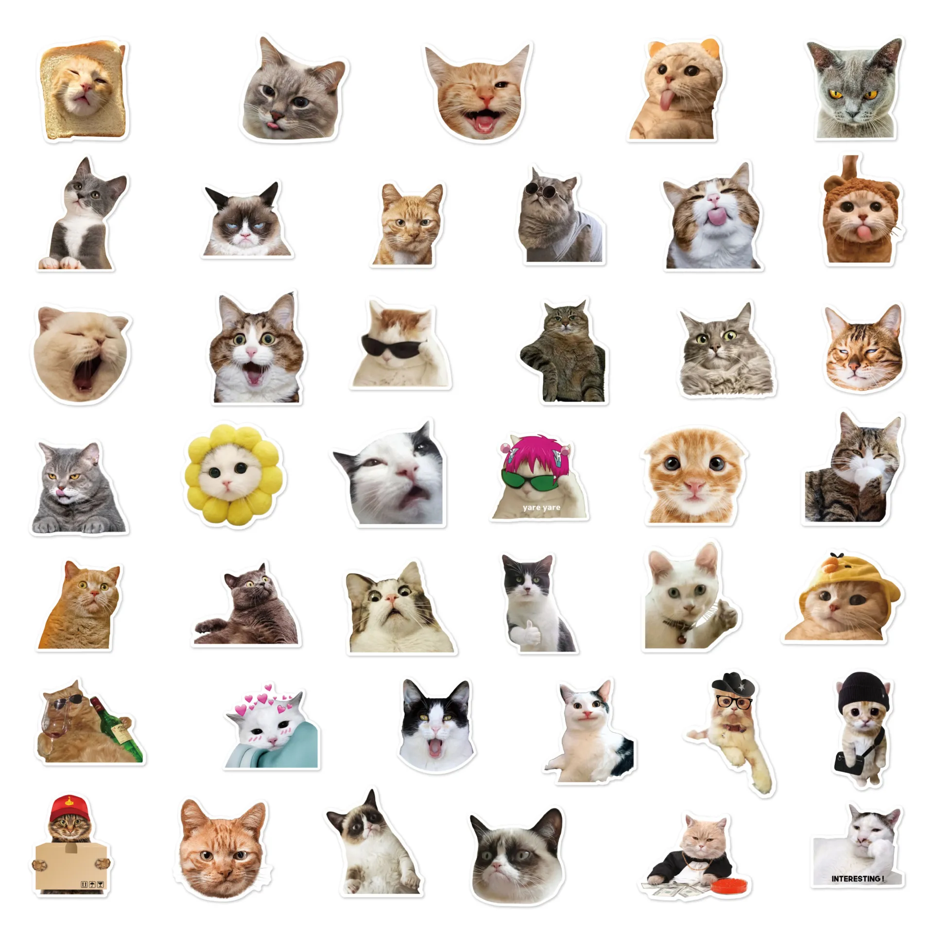 10/30/50Pcs Funny Cat Waterproof Graffiti Sticker Aesthetic Decorative Luggage Cup Guitar Laptop Phone Notebook Kids Stickers