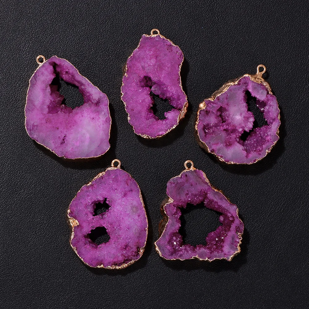 1 Uds. Colgante de geoda de cuarzo Natural colorido forma Irregular Color dorado plateado ágata rebanada colgantes para joyería collar DIY