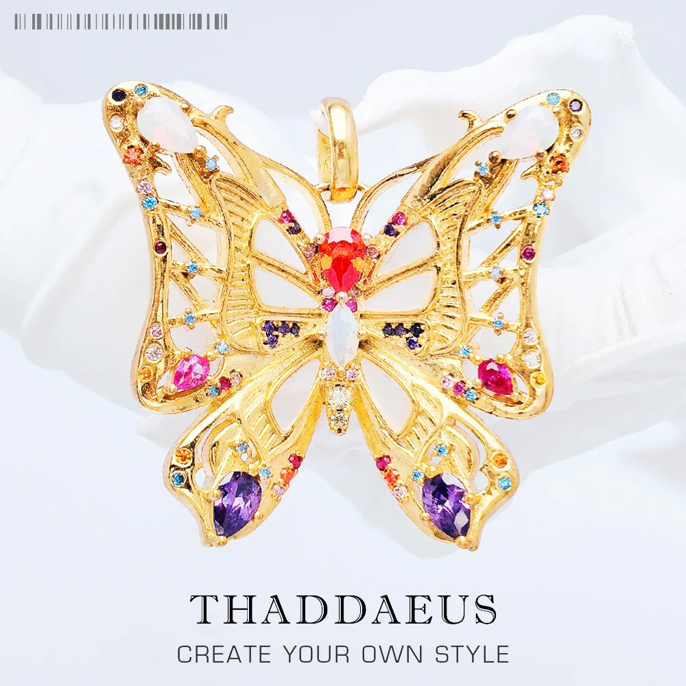 Pendentif papillon doré détaillé pour femme, bijoux en argent regardé 925, accessoires européens, cadeau de carillon, tout neuf