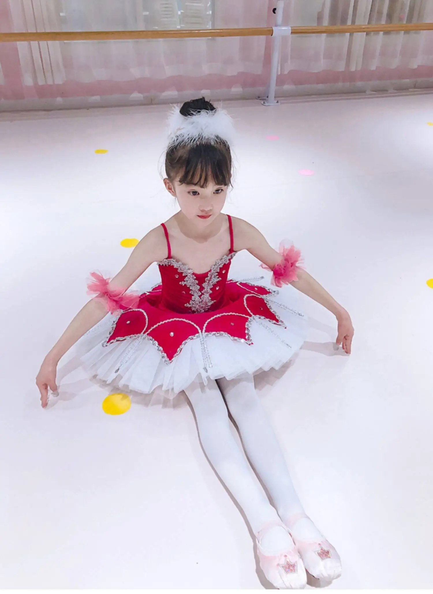 

Children Professional Tutu Girls Cygnet Tutu Skirt Sequined Suspender Performance Costume Stage Performance Ballet Dress Summer
