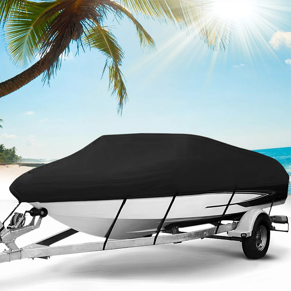 

14-16FT Boat Cover Waterproof Fishing Skiing Boat Protector Sunproof V-Shaped Hull Protector for Yachts Motors Rowing Boats