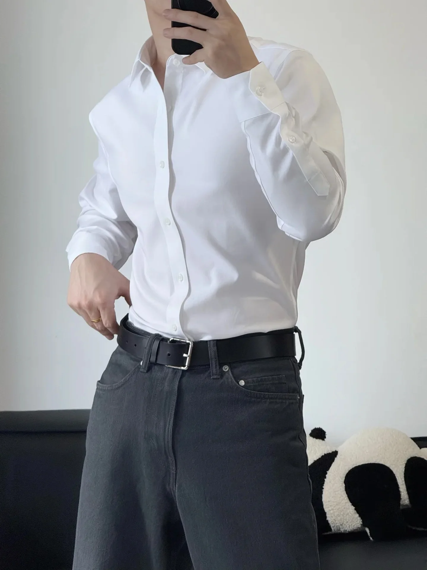 

Белая длинная мужская футболка-поло из полиэстера для повседневной носки, осенняя, приталенная, для мужчин