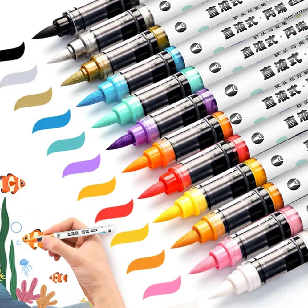 

12/24/36/48 Colors Art Acrylic Markers Permanent Straight Liquid Type For Painting Writing Art Stationery School Supplies.