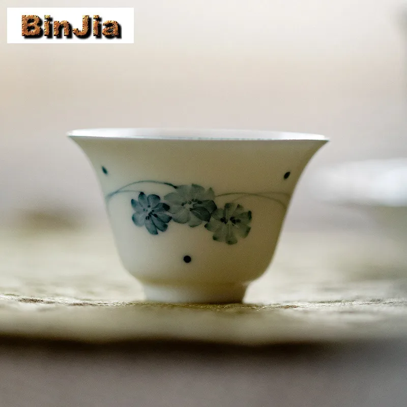 2-ピース-ロット手描き青と白のティーカップアンティークティーボウルティーカップセット茶試飲香りカップ建잔マスターカップギフト-25-ミリリットル