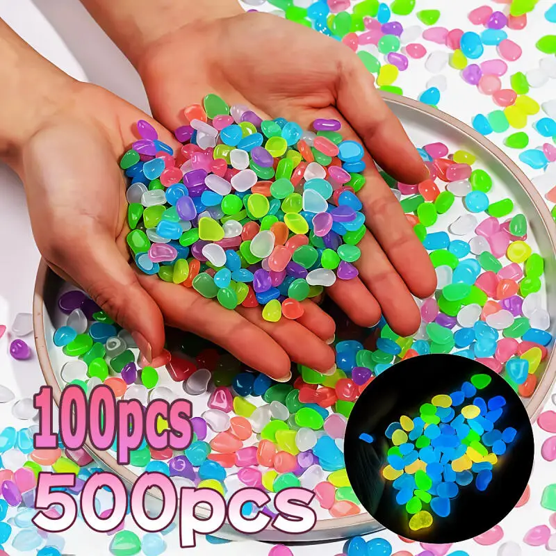 100/500PCS-Super Bright Glowing Stones Luminous Pebbles Colorful Artificial Cobblestones for Fish Tank Garden Walkway