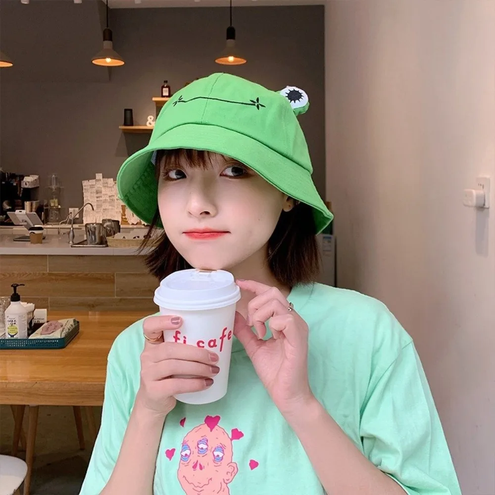 Cute Wide Brim Frog Bucket Hats Sun Protection Frog Shaped Women Bucket Hat Fisherman Hat Outdoor
