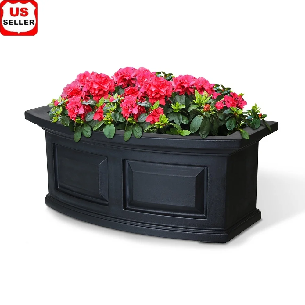 

Nantucket 2FT Window Box Double Wall Design Water Reservoir Includes Steel Brackets Paintable Outdoor Planter Durable Black