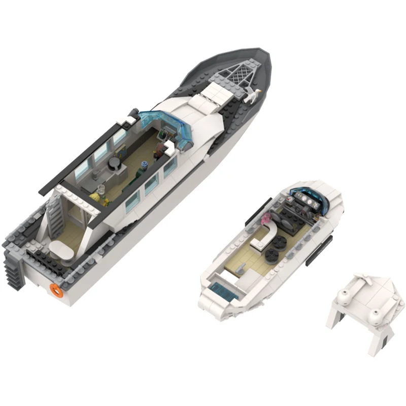 548-pieces-moc-yacht-a-moteur-«-rockerfeller-»-croiseur-a-flybridge-blanc-et-noir-modele-de-port-urbain-blocs-de-construction-idee-artistique