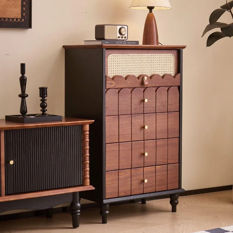 Vintage French Style Solid Wood Wicker Chest of Drawers for Living Room Storage Cabinet Tea Cabinet Sideboard Display Cabinet