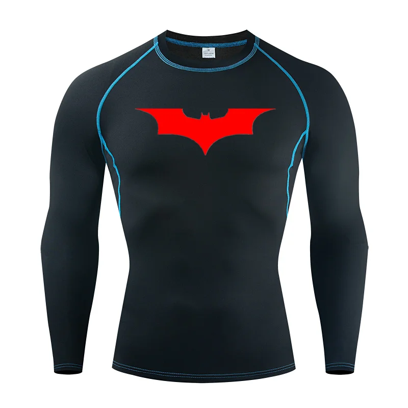 New Men\'s T Shirt Outdoor Training Fitness Gym Jogging Running Sweatshirt Bat/-Man Compression Shirts Tight Elastic Breathable