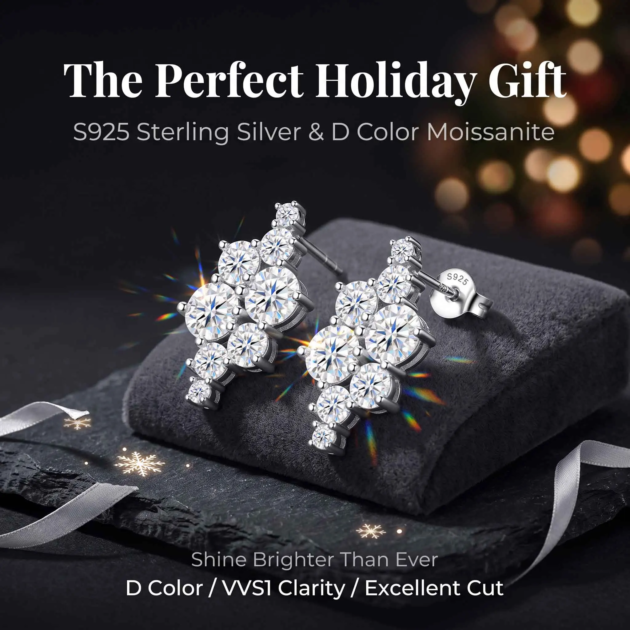 D Color VVS1 Moissanite Cluster Stud Earrings 925 Sterling Silver Rhombus Shape Diamond Earrings For Women Wedding Fine Jewelry