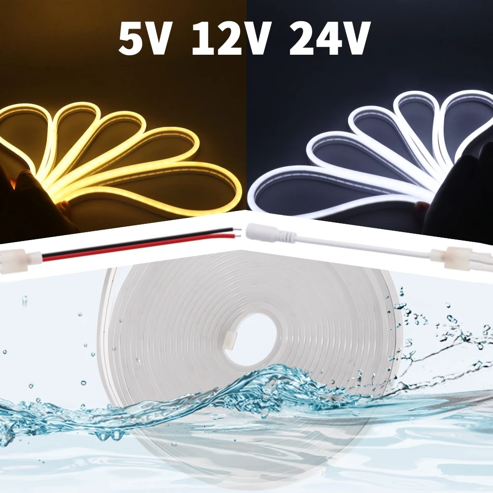 

5V 12V 24V Soft Flexible Neon Strips LED Tape Rope 2835 SMD 120LEDs/M Silicon Tube Waterproof DIY Sign Light Bar Cold Warm White