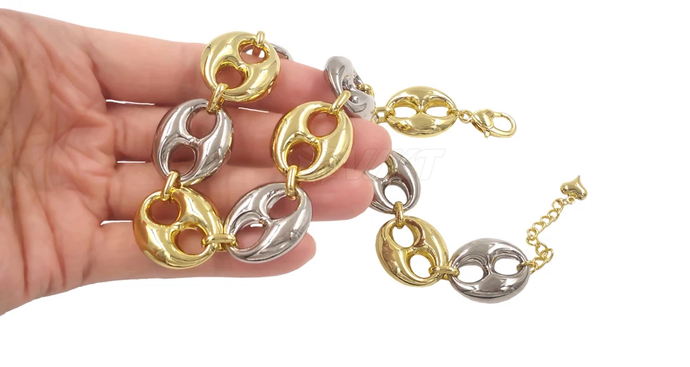 WT-JFN65 Texture Fashionable 42cm Extended Chain Pig Nose Yellow Brass And Silver Interval Design Charms Necklace