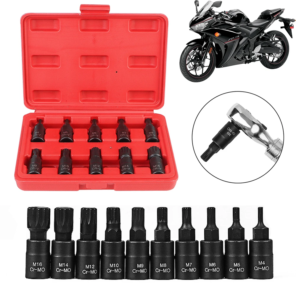 

Инструменты для снятия лодки, привод 3/8 дюйма, M4-M16, 12-гранный бит Torx, трещоточный ключ, торцевой ключ CRV, набор из 10 шт., торцевой ключ для мотоцикла и автомобиля
