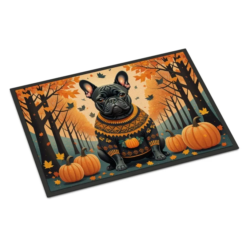 

Черный французский бульдог, осенний коврик для двери, нескользящий, моющийся, с низким ворсом, для использования в помещении и на открытом воздухе, для прихожей, декоративный коврик для передней двери