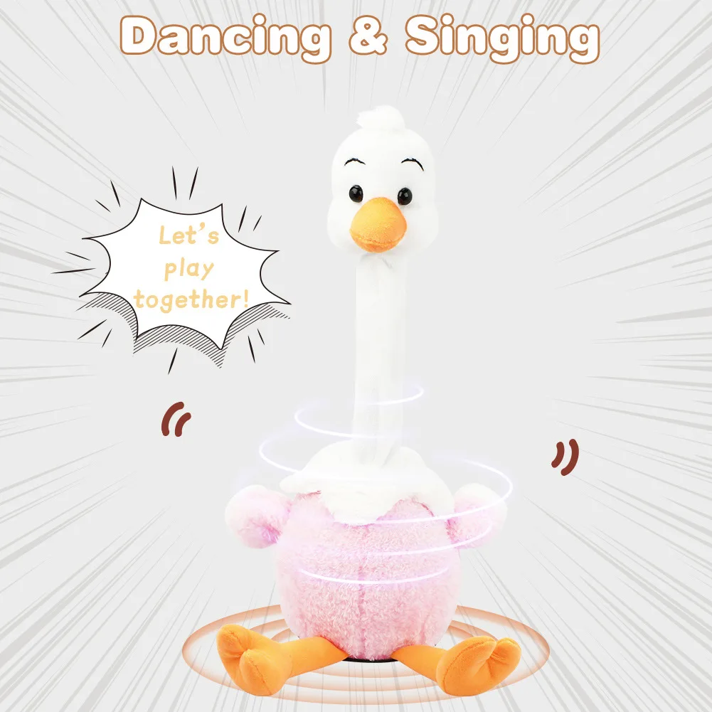 Cartoon Cute Simulation Dancing Ostrich Twisted Neck Toy With Lights Music Electric Doll Kids Plush Doll Learning To Talk Toys