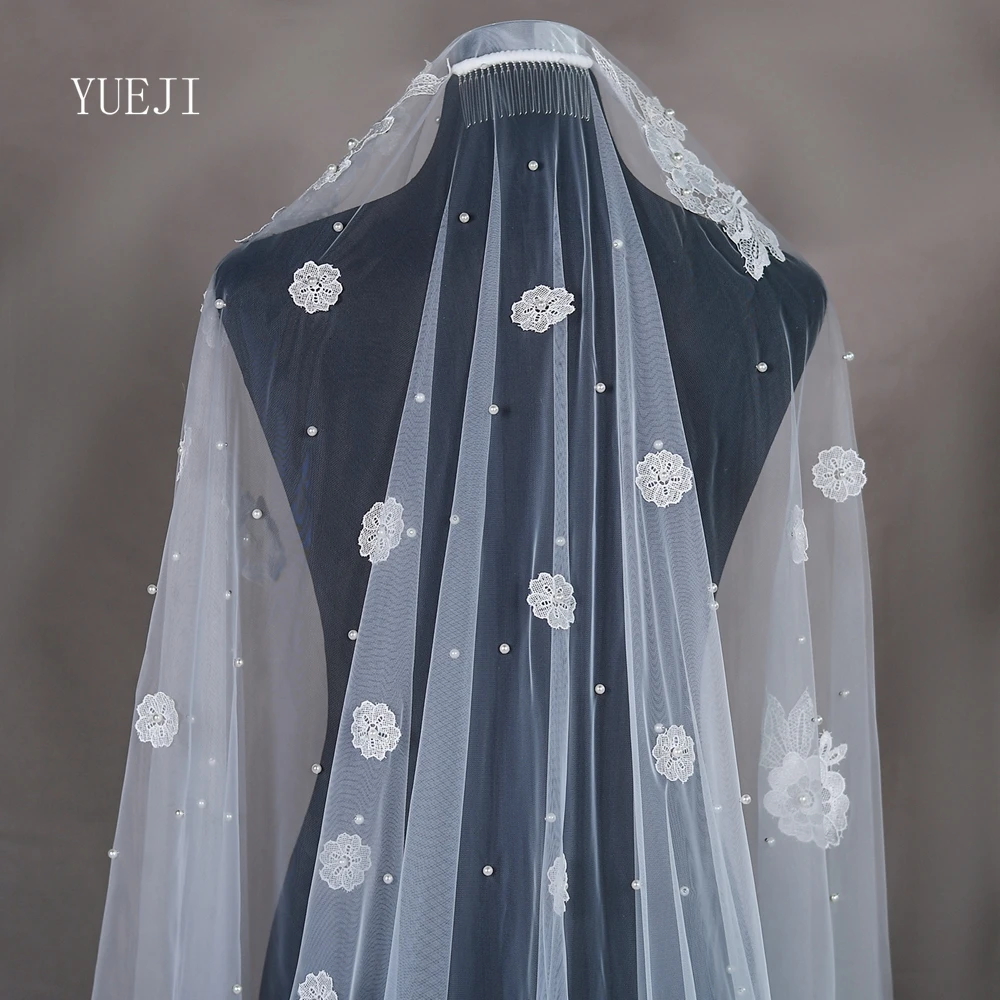 YUEJI Elegant Petal Bridal Veil Double Chapel White Wedding Accessory Velos De Novia Lujo 2024 Floral Veil Wedding YJ61