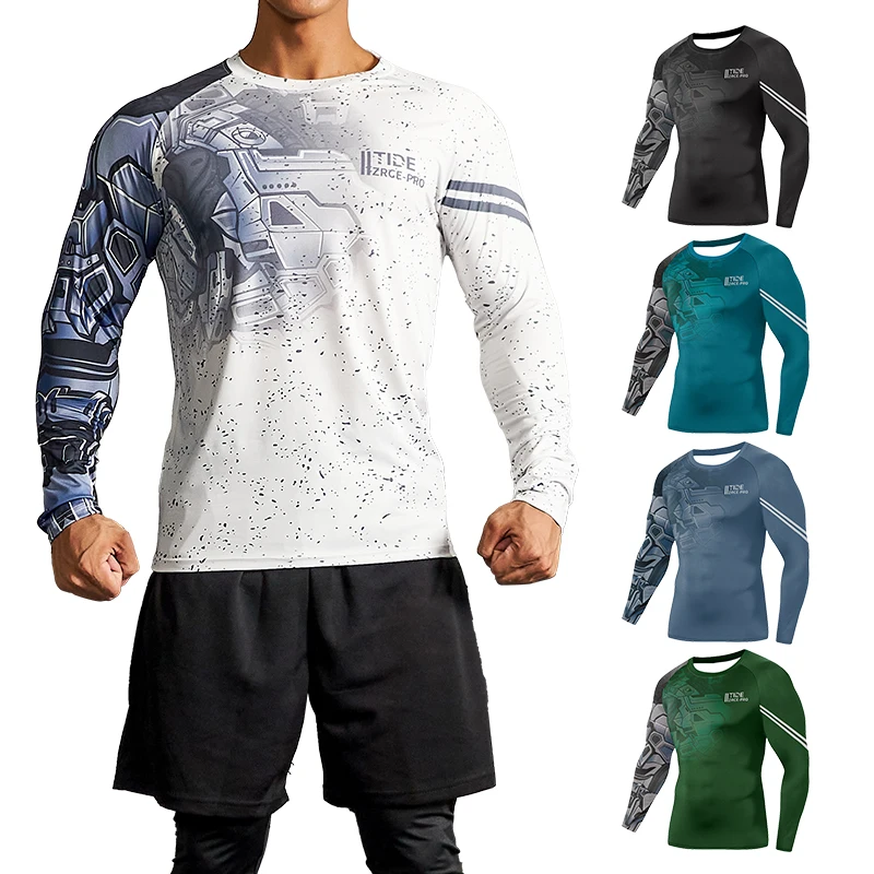 

ZRCE Men's Running Compression T-Shirt 3D Print Skinny Long Sleeve Quick Dry Breathable Gym Fitness Training Sports Jogging Top