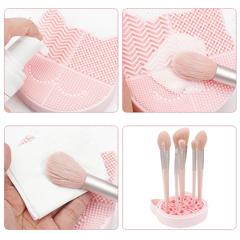 Tapete de limpieza de brochas de maquillaje de silicona multifuncional y caja de almacenamiento, brochas para base, almohadilla limpiadora de lavado, tabla de fregado, herramienta de belleza