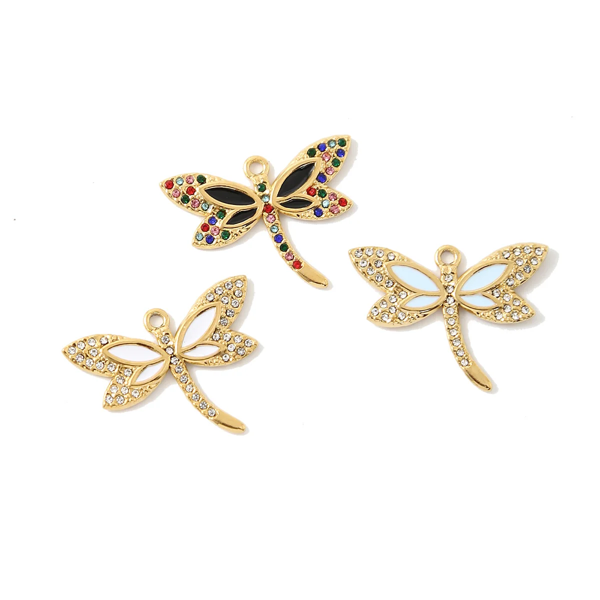 

5 шт. новые подвески из нержавеющей стали золотого цвета, разноцветные стрекозы, животное, эмаль, кулон со стразами, ожерелье «сделай сам», ювелирные изделия