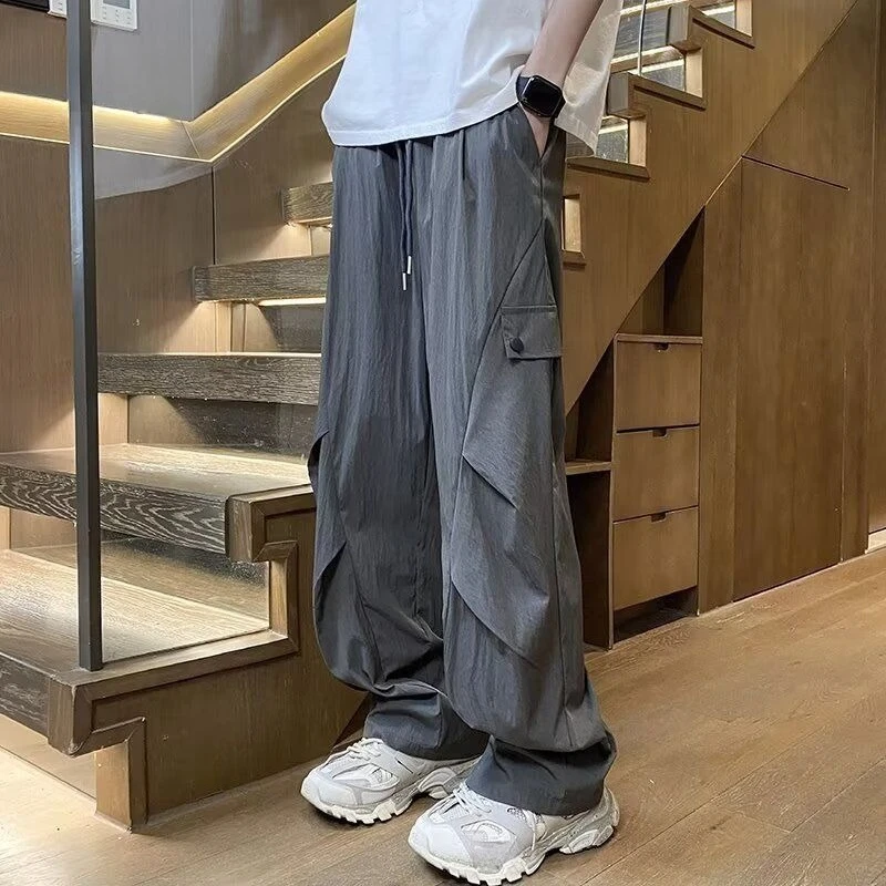 Work Wear Wide Cargo Pants for Men Joggers Plain Low Price Cheap Nylon Korean Style Y2k Vintage Street High Quality Trousers Man