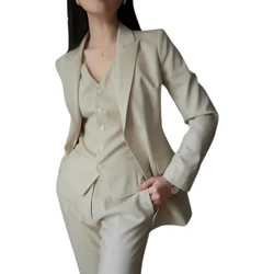 Tesco-traje elegante de oficina para mujer, Blazer de manga larga, pantalones de lápiz y chaleco, trajes formales de 3 piezas para fiesta de trabajo, conjuntos de pantalones femeninos 2024