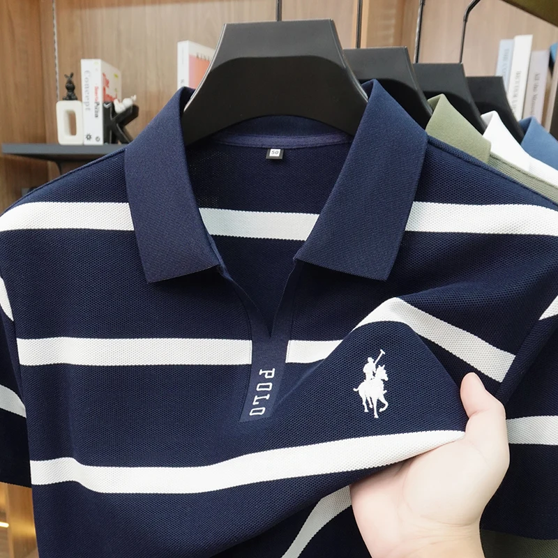 Nouveau Polo Rayé Homme Été 2026 avec Col et Manches Courtes – T-shirt Décontracté pour Hommes