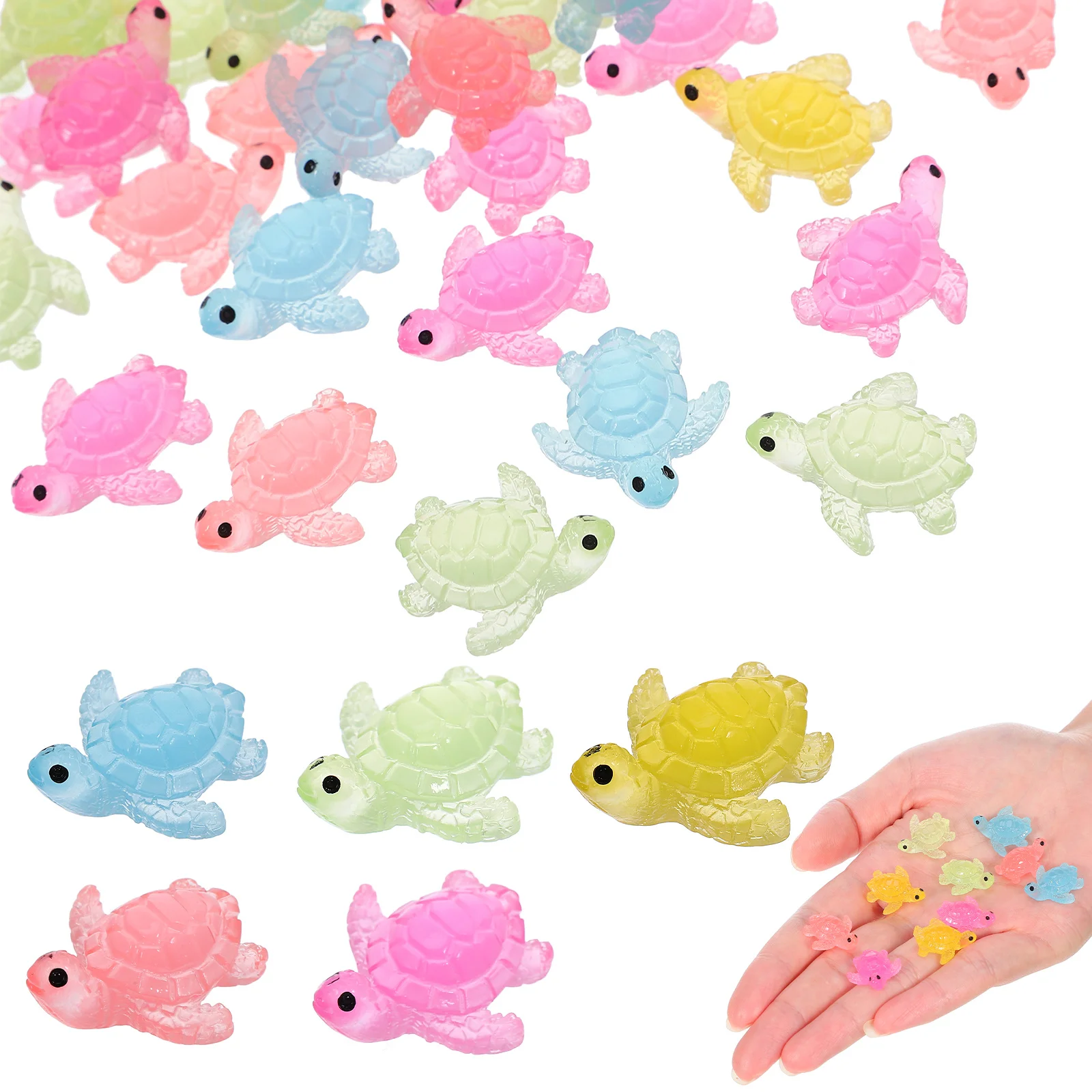 

50Pcs in The Turtle Resin Figures for Garden Diorama Fish Tank Decor Creative Night Light Accessory Kit
