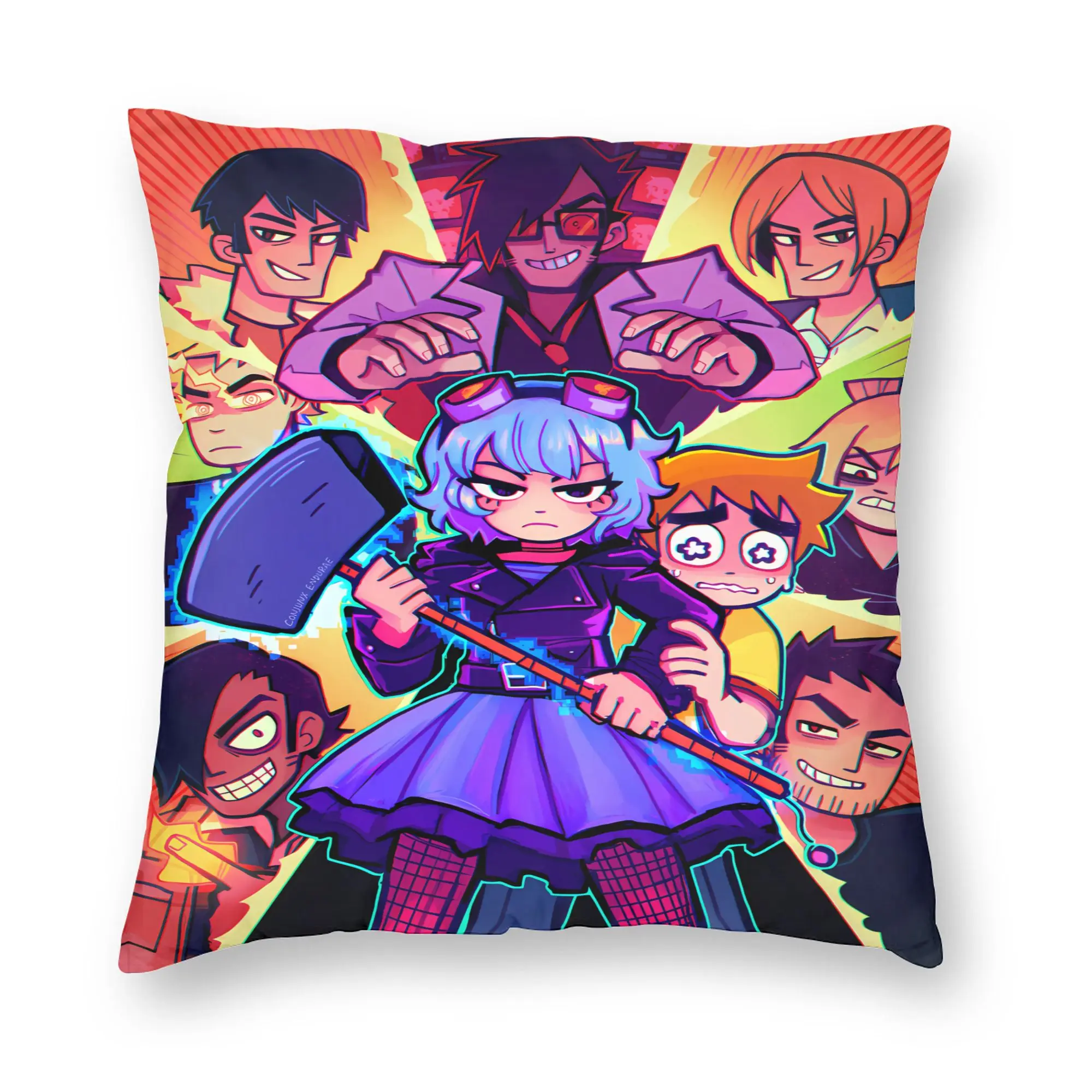 Scott Pilgrim Purple Squad Pillow Case  Graphic Pillow Cover Cute Funny Cushion Cover For Living Room Bed Chair