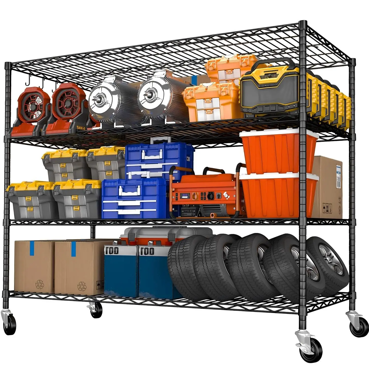 Heavy Duty Wire Garage Shelving with Wheels 2400 LBS Metal Storage Shelf 4 Tier Rack for Basement Warehouse, Customized