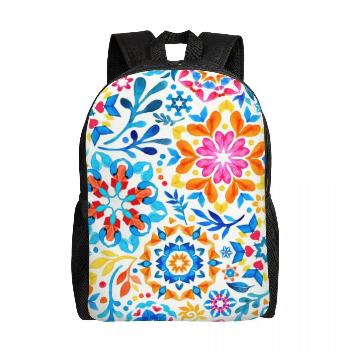 Watercolor Kaleidoscope Floral Backpack for Women Men College School Student Bookbag Fits 15 Inch Laptop Mandala Flower Bags